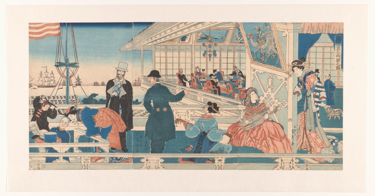 Amerykański dom handlowy w Jokohamie autorstwa Utagawa Sadahide