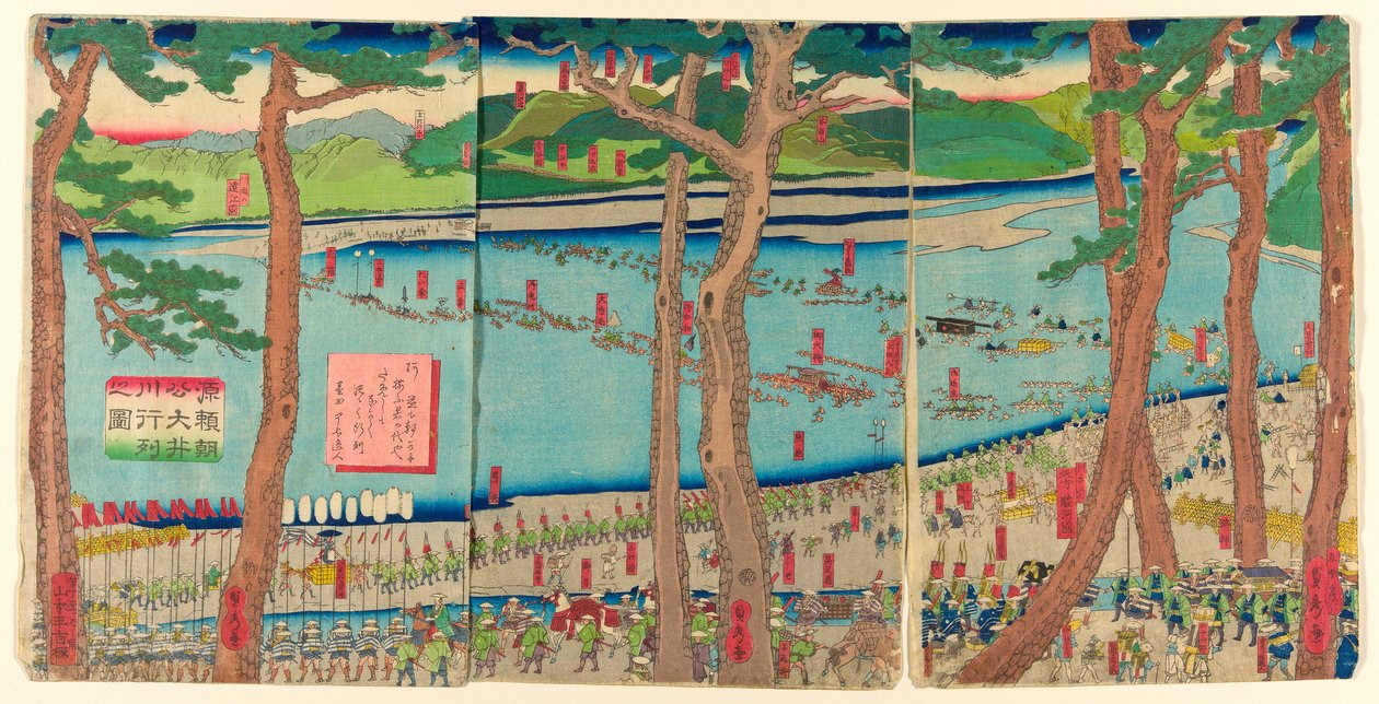P Obracający się dźwięk Minamoto no Yoritomo a c Ross tee Rive r autorstwa Utagawa Sadahide