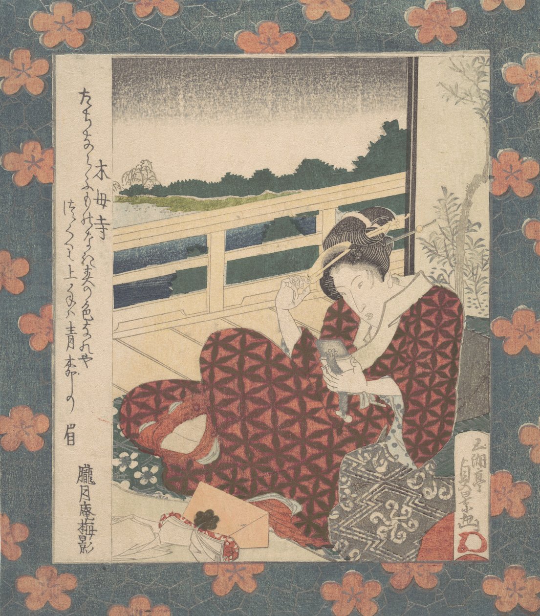 Piękność patrząca na swój obraz w lustrze, ca. 1840. autorstwa Utagawa Sadakage