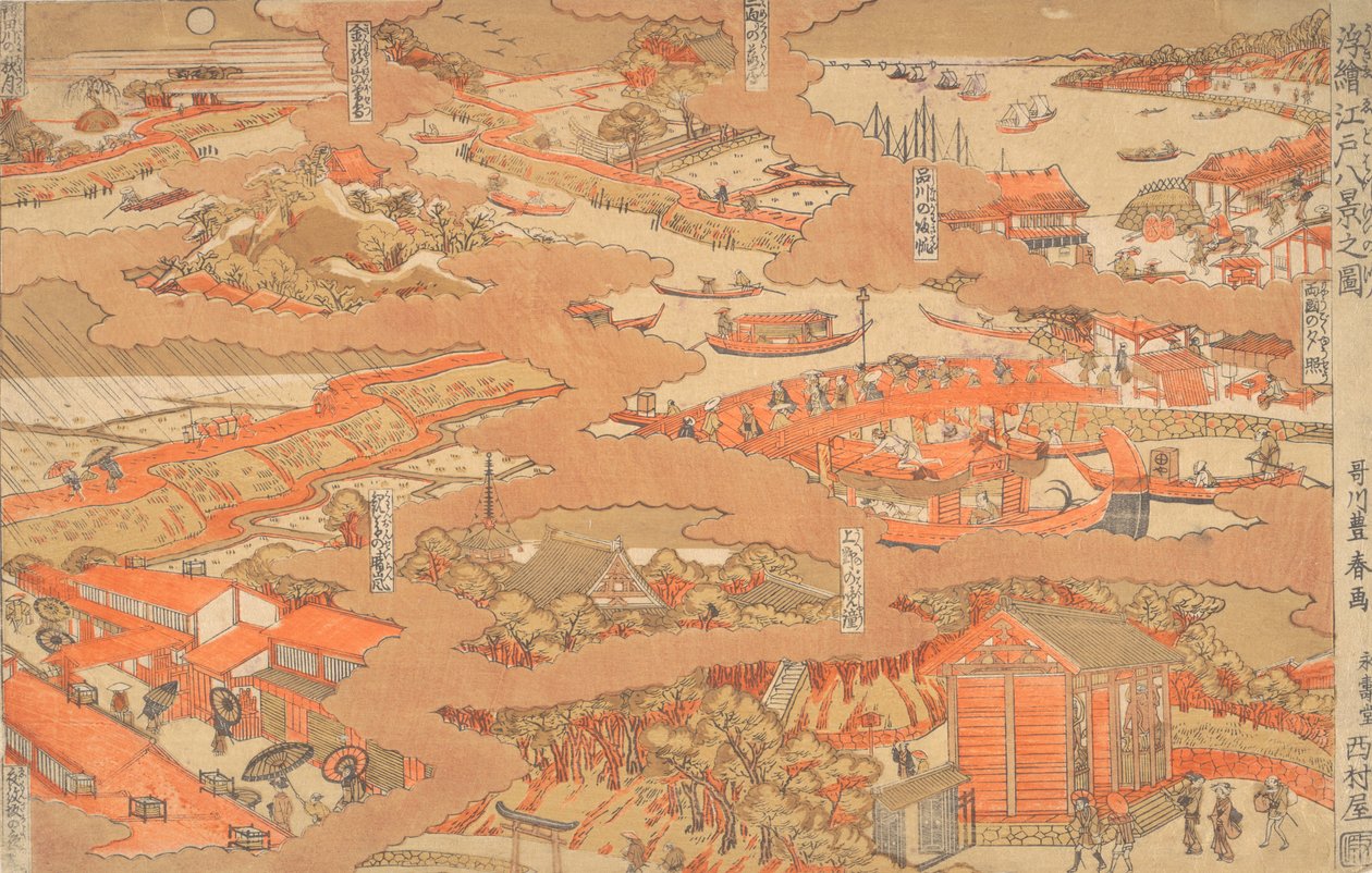 Rysunek Ośmiu Widoków Edo, co? 1780. autorstwa Utagawa Toyoharu
