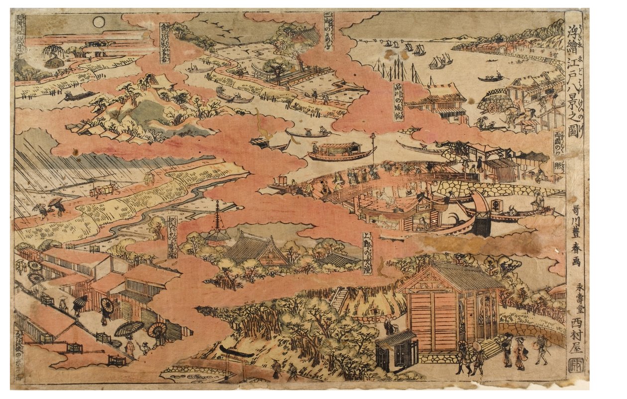 Osiem widoków Edo, ok. 1770-1780 (drewnodruk na papierze) autorstwa Utagawa Toyoharu