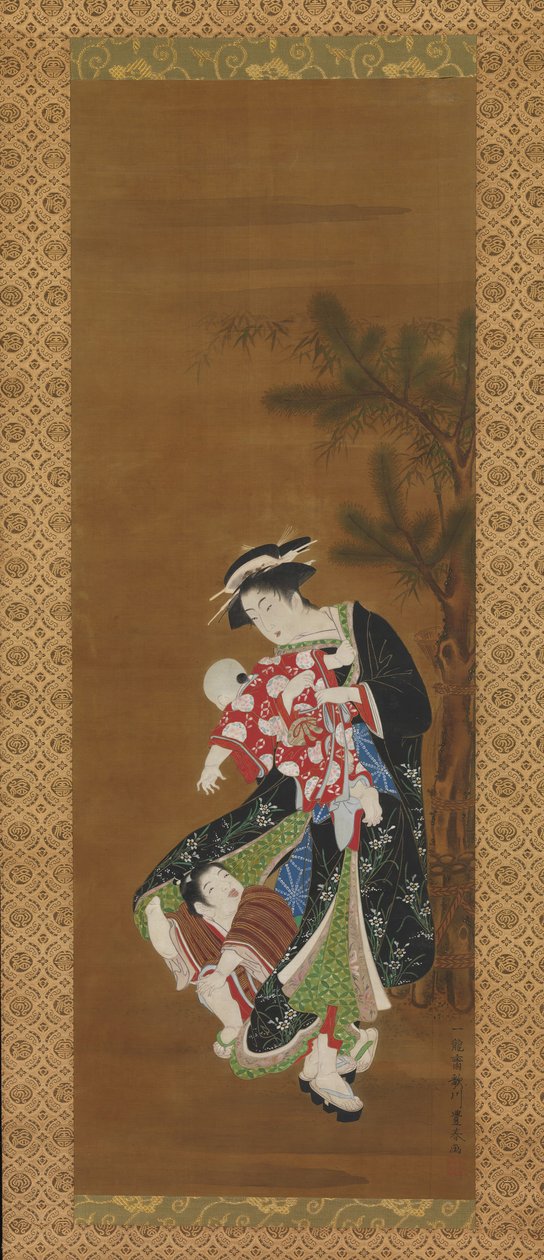 Matka i dzieci na Nowy Rok, XVIII wiek. autorstwa Utagawa Toyoharu