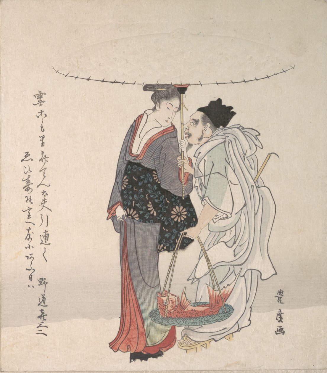 Ebisu i Benten spacerujący po śniegu. autorstwa Utagawa Toyohiro