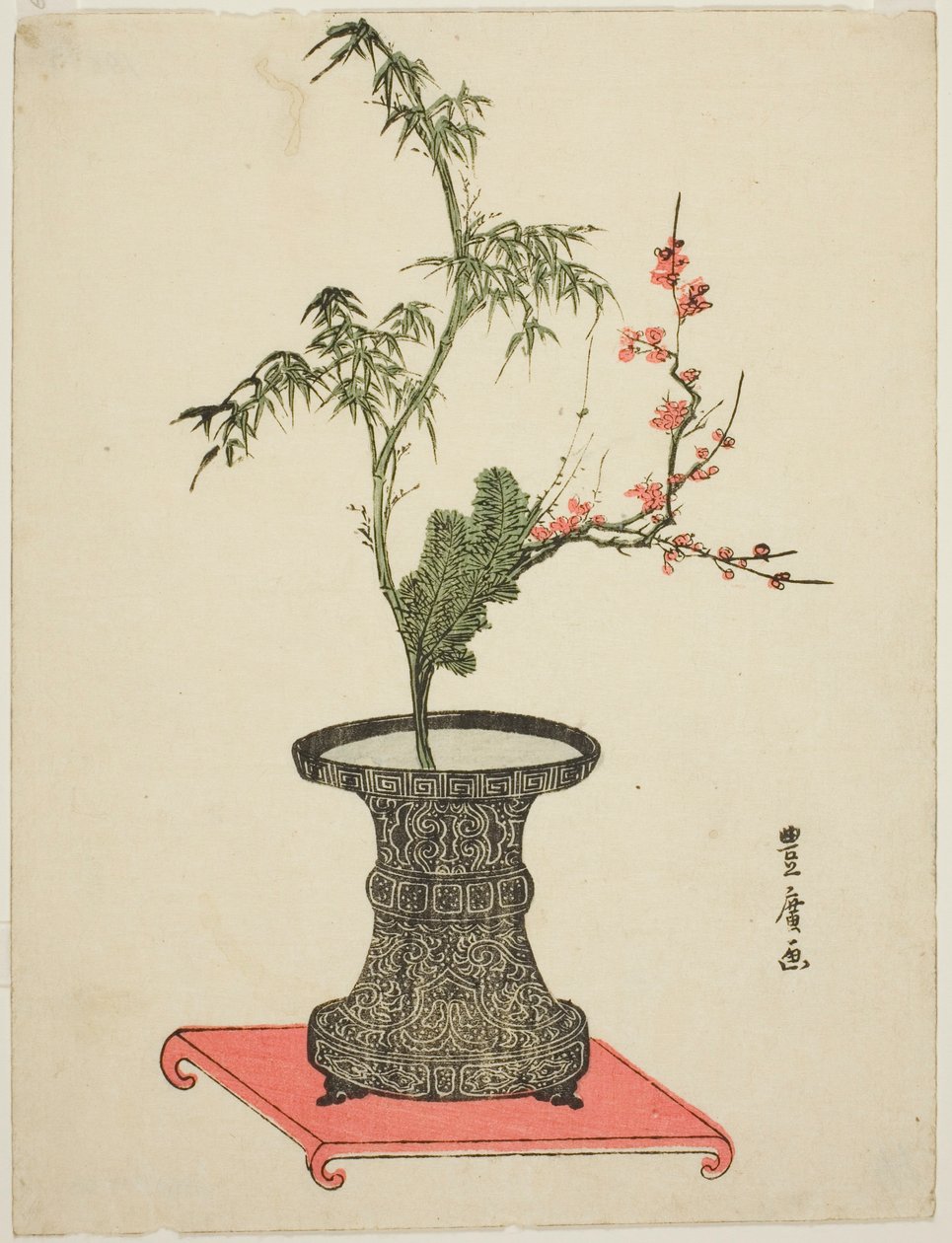 „Trzech przyjaciół” ikebana autorstwa Utagawa Toyohiro