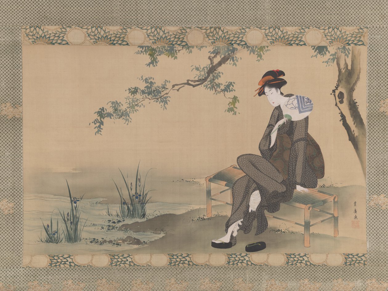 Kobieta chłodzi się, ca. 1800. autorstwa Utagawa Toyohiro