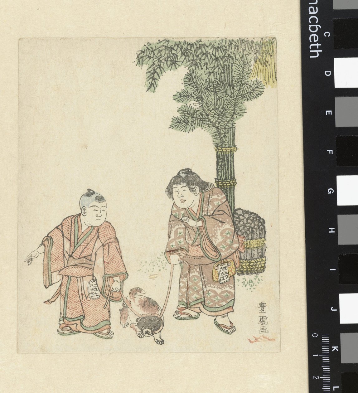 Dwóch chłopców z psem autorstwa Utagawa Toyokuni (I)