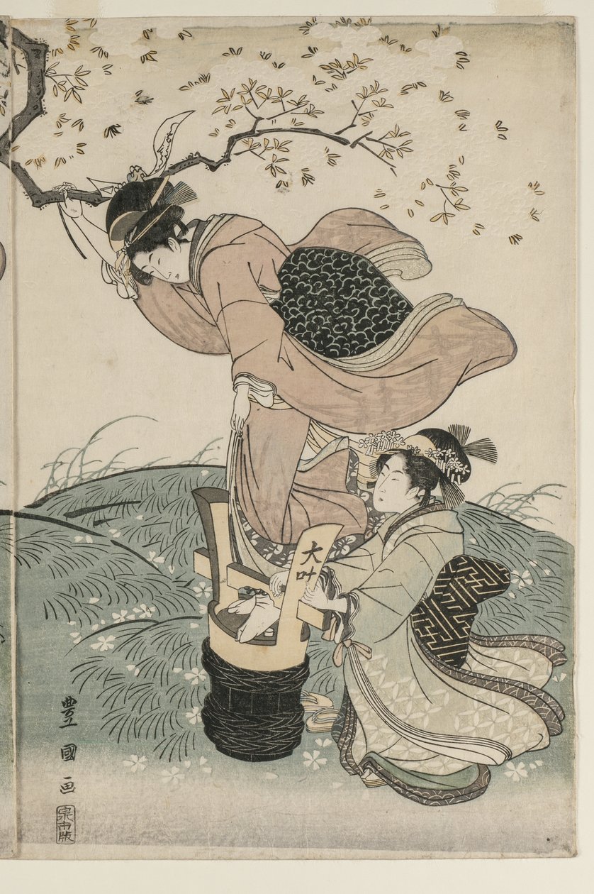 Kwiaty wiśni na wietrze autorstwa Utagawa Toyokuni