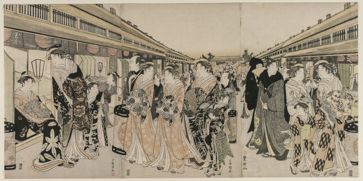 Kurtyzany promujące na Nakanochō autorstwa Utagawa Toyokuni