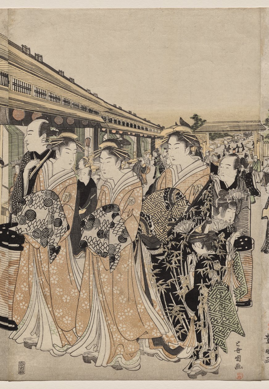 Kurtyzany promujące na Nakanochō autorstwa Utagawa Toyokuni