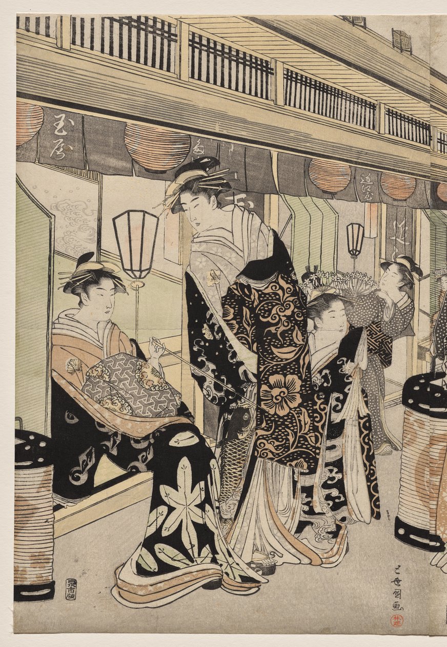 Kurtyzany promujące na Nakanochō autorstwa Utagawa Toyokuni