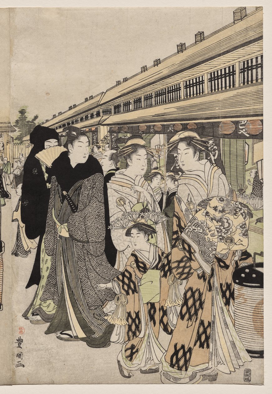 Kurtyzany promujące na Nakanochō autorstwa Utagawa Toyokuni