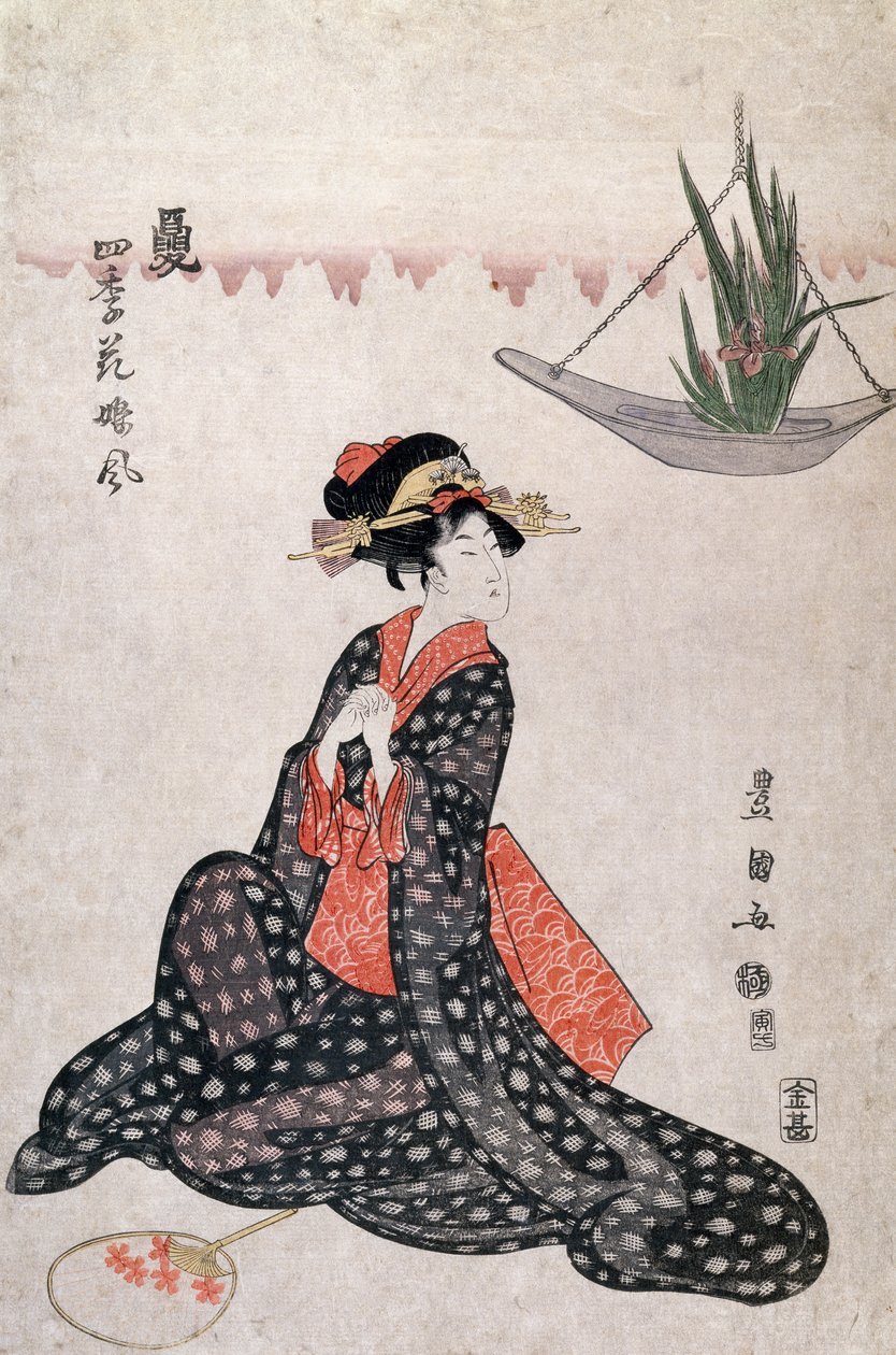 Kwiaty czterech pór roku, Utagawa Toyokuni (1769-1825), drzeworyt w stylu ukiyo-e, Japonia, Cywilizacja japońska autorstwa Utagawa Toyokuni