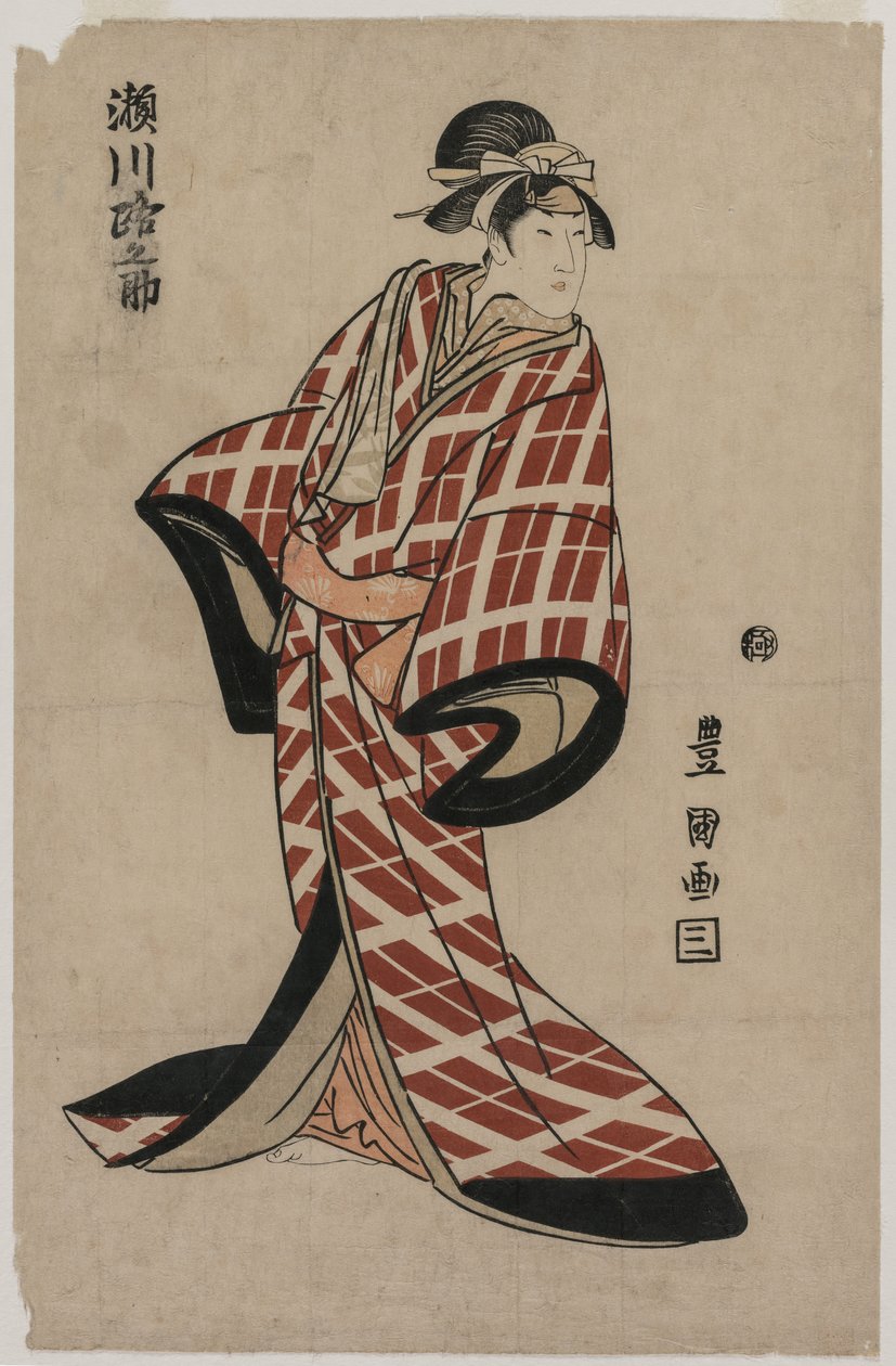 Segawa Michinosuke Wearing a Padded Plaid Robe, c. 1805. autorstwa Utagawa Toyokuni