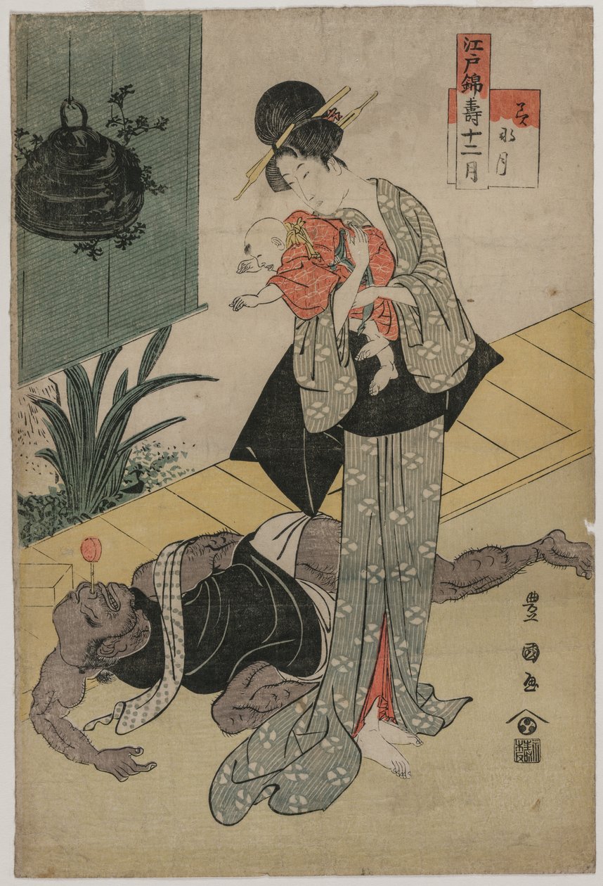 Szósty miesiąc z cyklu Dwanaście szczęśliwych miesięcy w Edo Brocades, ok. 201 koniec lat 90. XVIII wieku. autorstwa Utagawa Toyokuni