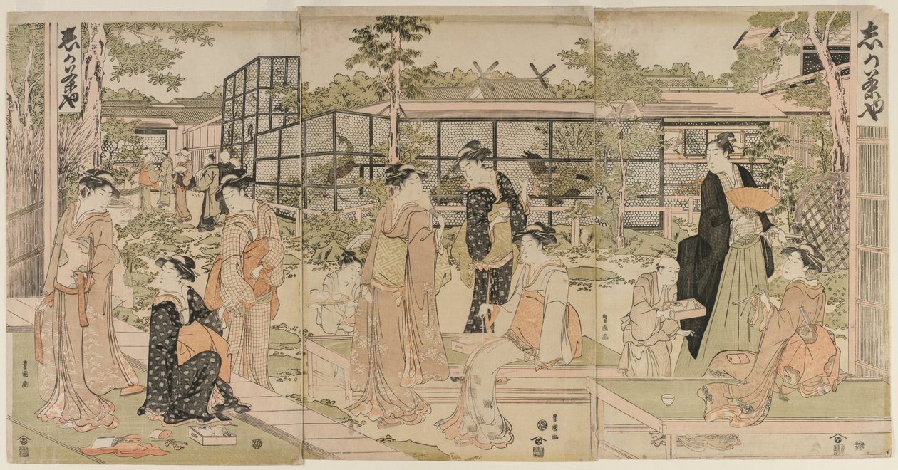 Odwiedzający herbaciarnię Shika, początek lat 90. XVIII wieku. autorstwa Utagawa Toyokuni