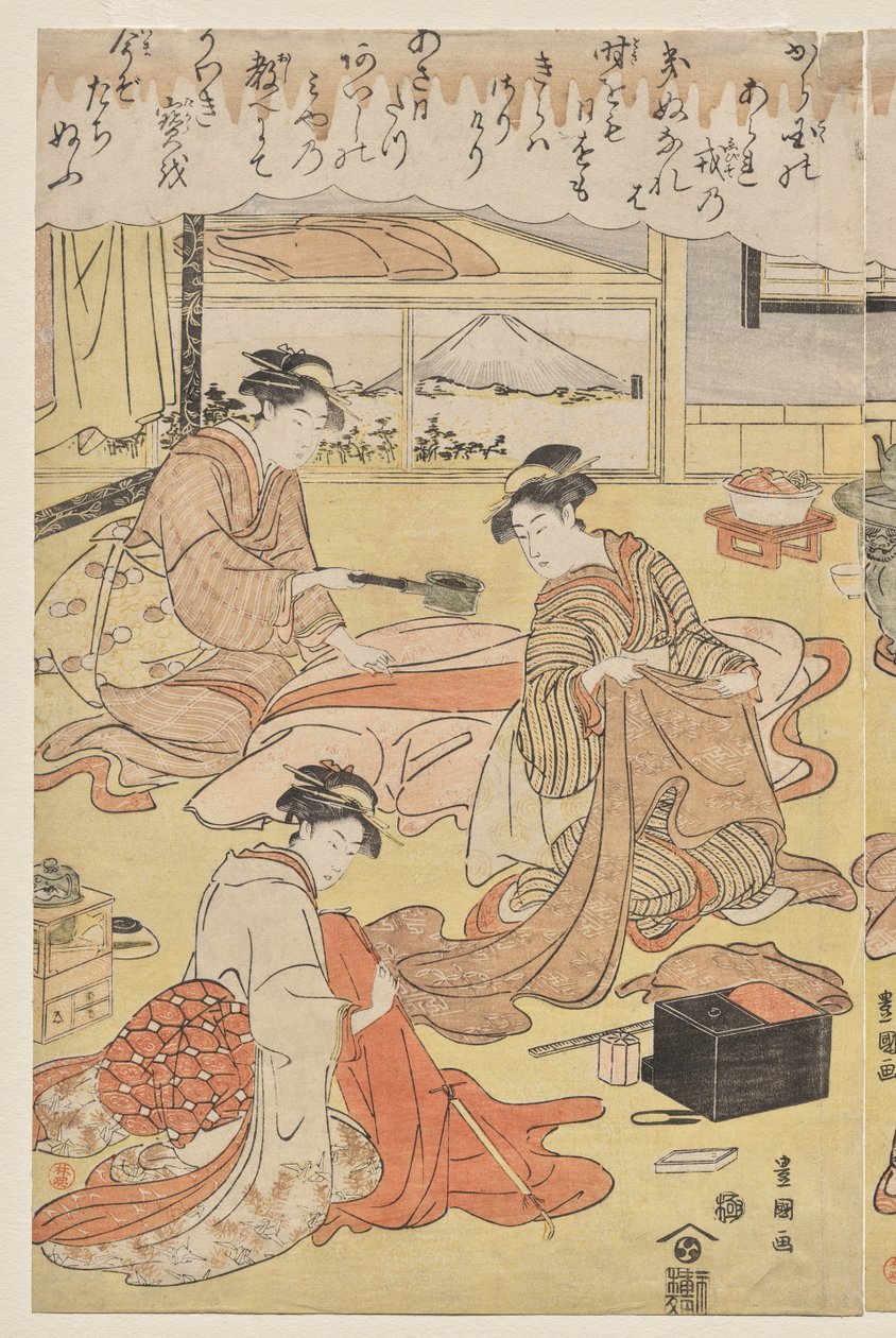 Kobiety robią odzież autorstwa Utagawa Toyokuni