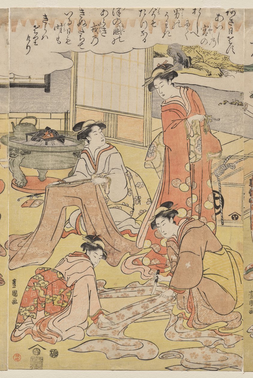Kobiety robią odzież autorstwa Utagawa Toyokuni