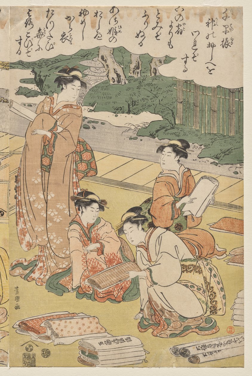 Kobiety robią odzież autorstwa Utagawa Toyokuni