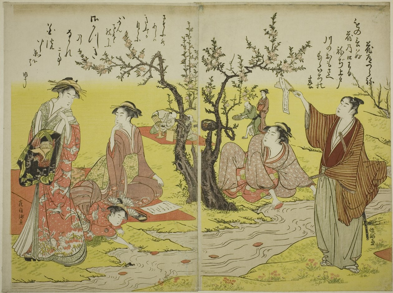 Impreza nad krętym strumieniem (Kyokusui no en) autorstwa Utagawa Toyokuni I