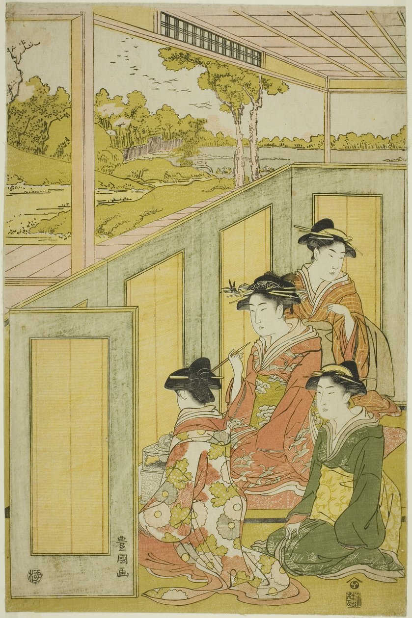 Panie za parawanem w rezydencji daimyo autorstwa Utagawa Toyokuni I