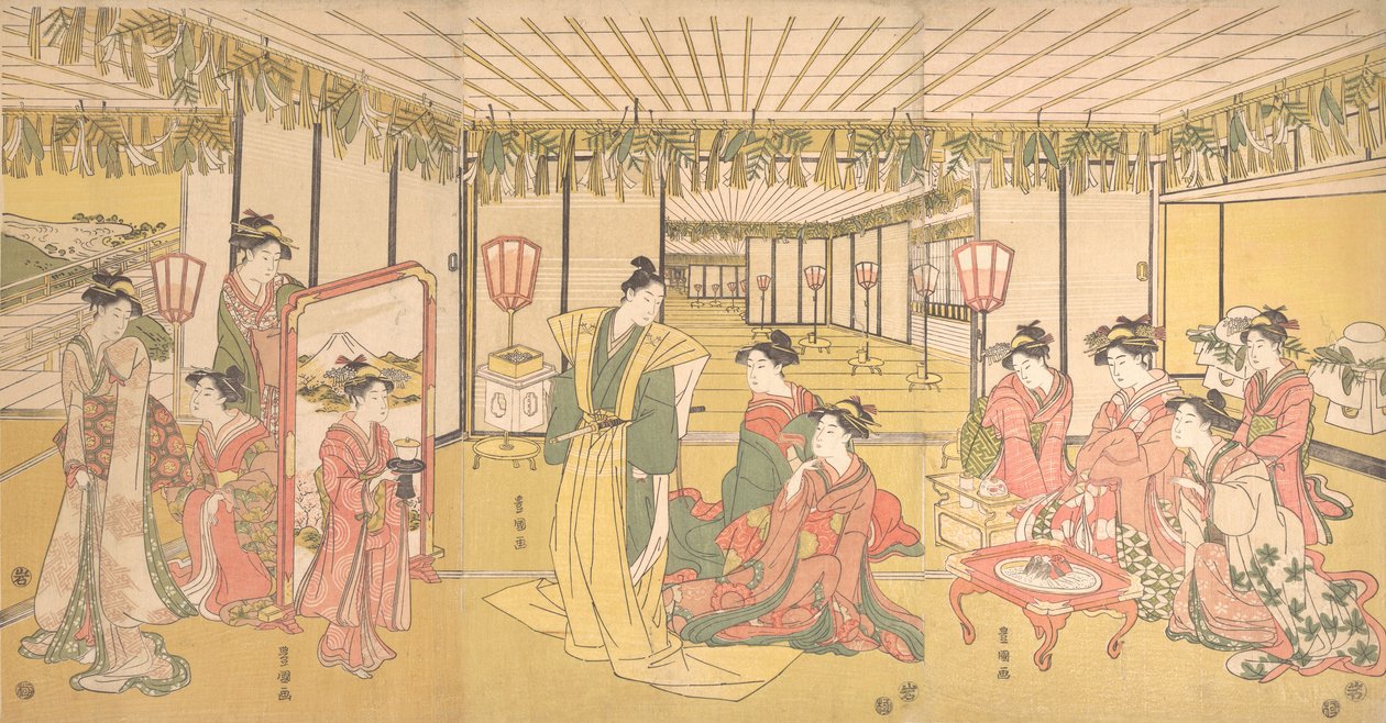 Obchody Nowego Roku w Dużej Dworze, ok. godz. 1791. autorstwa Utagawa Toyokuni I
