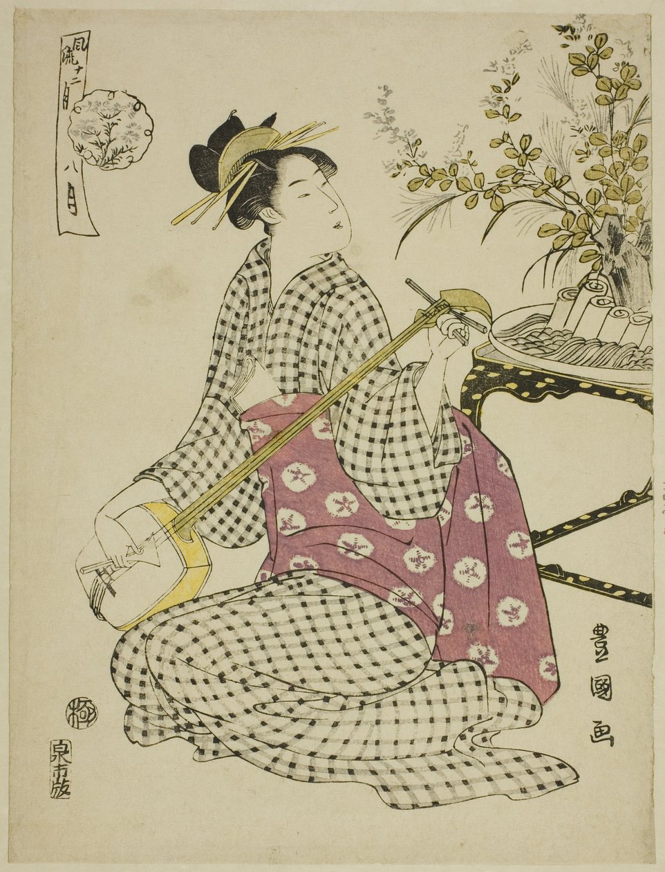 Ósmy miesiąc (Hachi gatsu), z serii „Modne dwanaście miesięcy (Furyu junikagetsu)” autorstwa Utagawa Toyokuni I