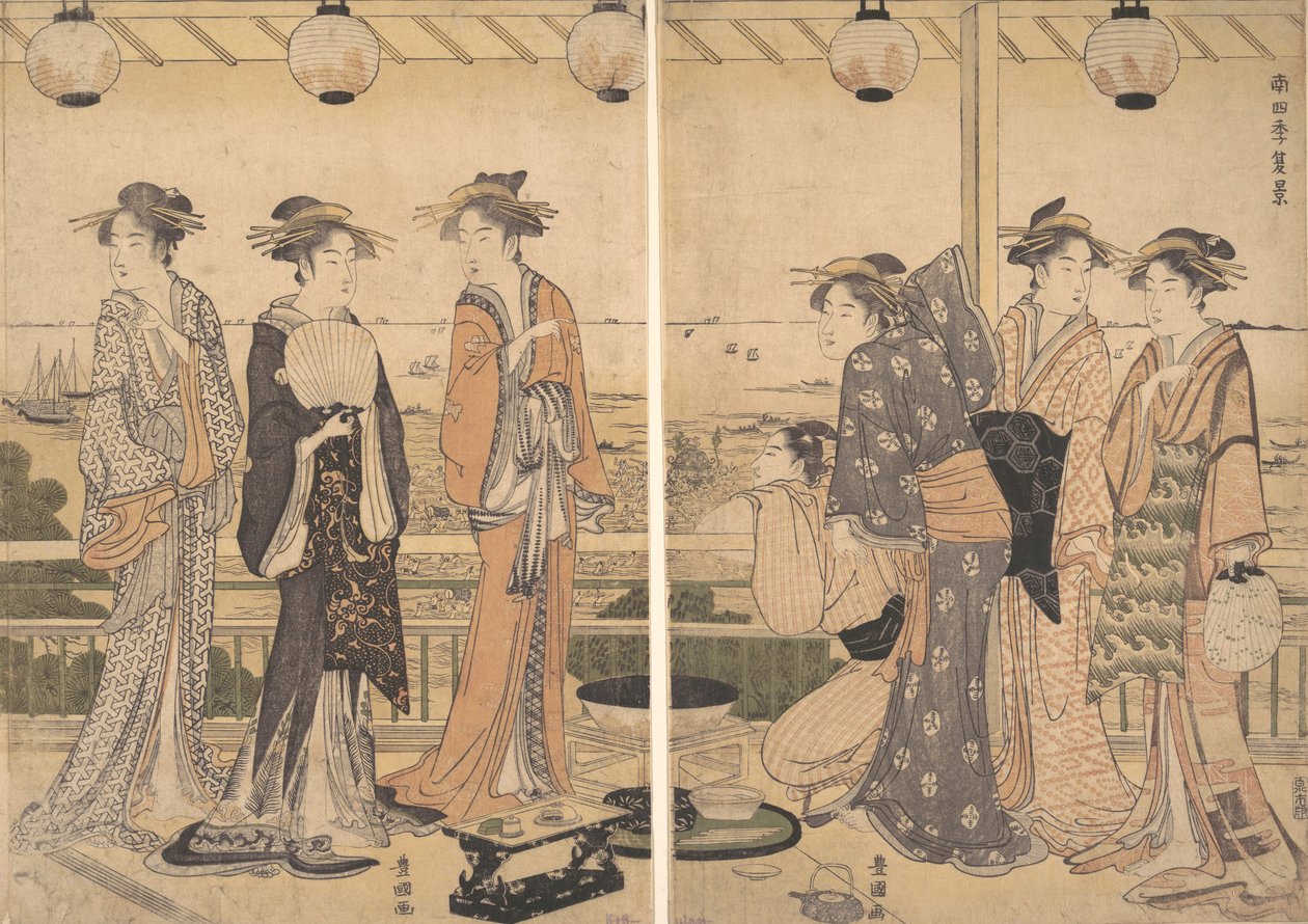 Cztery pory roku w południowym Edo: scena letnia Minami shiki, Natsu [no] kei, koniec lat 80. XVIII wieku. autorstwa Utagawa Toyokuni I