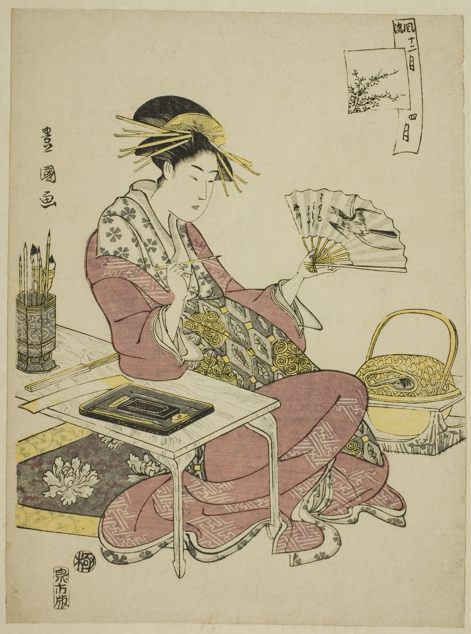 Czwarty miesiąc (Shi gatsu), z serii „Modne dwanaście miesięcy (Furyu junikagetsu)” autorstwa Utagawa Toyokuni I