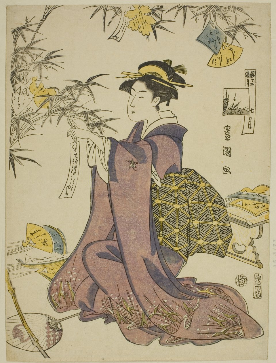 Siódmy miesiąc (Shichi gatsu), z serii „Modne dwanaście miesięcy (Furyu junikagetsu)” autorstwa Utagawa Toyokuni I
