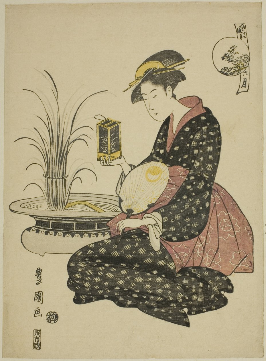Szósty miesiąc (Roku gatsu), z serii „Modne dwanaście miesięcy (Furyu junikagetsu)” autorstwa Utagawa Toyokuni I