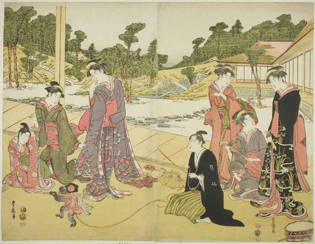 Młody Małpi Showman (Wakashu sarumawashi) autorstwa Utagawa Toyokuni I