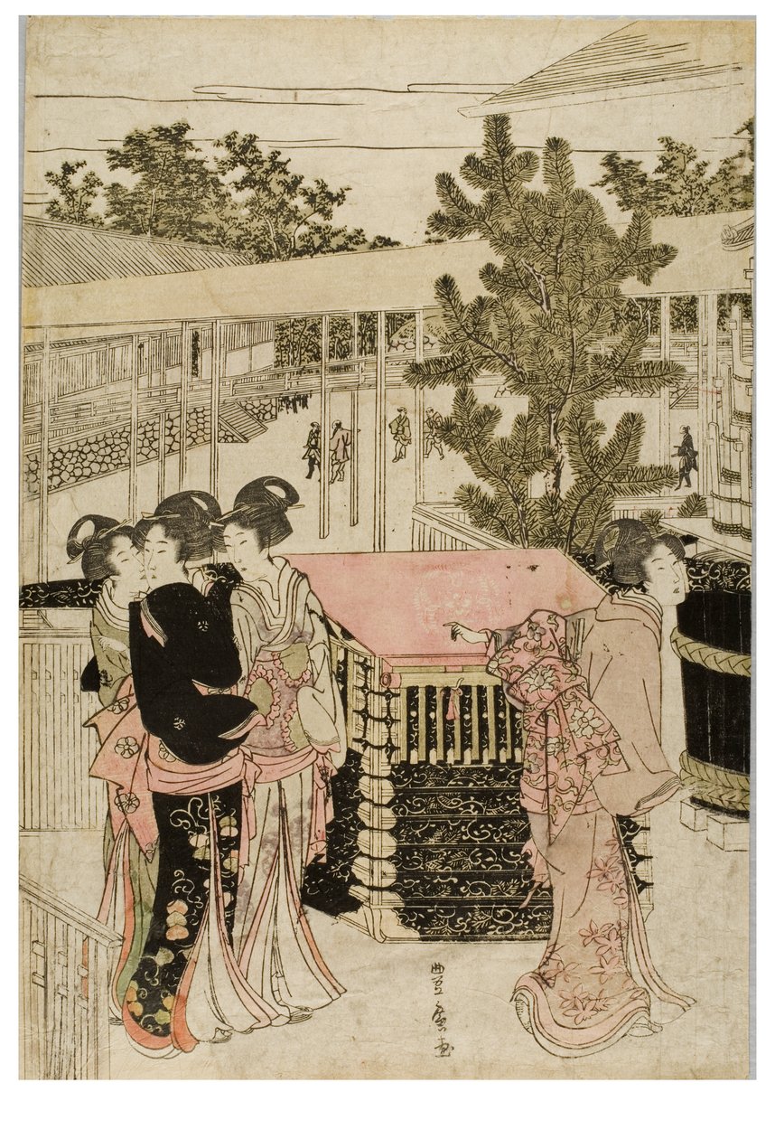 Noworoczna pielgrzymka do Myohoji w Horinouchi, Edo, ok. 1804-1810 (drzewik na papierze) autorstwa Utagawa and Toyokuni Utagawa Toyohiro