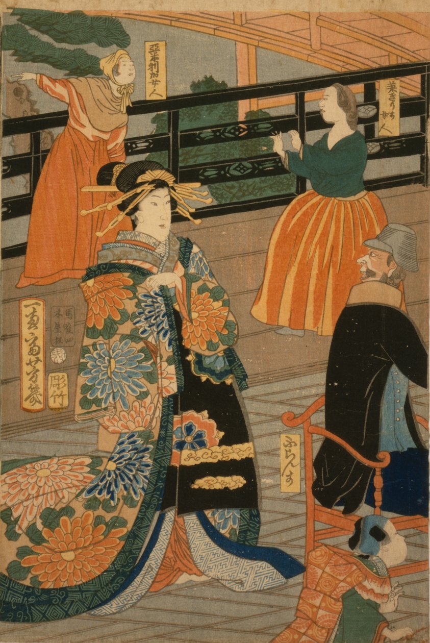 Goście z kilku narodów bawiący się na przyjęciu w Fan Roomie Gankir?, 1860 autorstwa Utagawa Yoshiiku