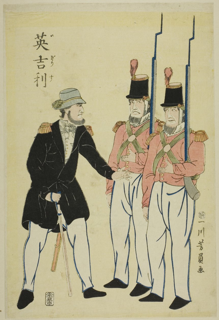 Angielski oficer i żołnierze autorstwa Utagawa Yoshikazu