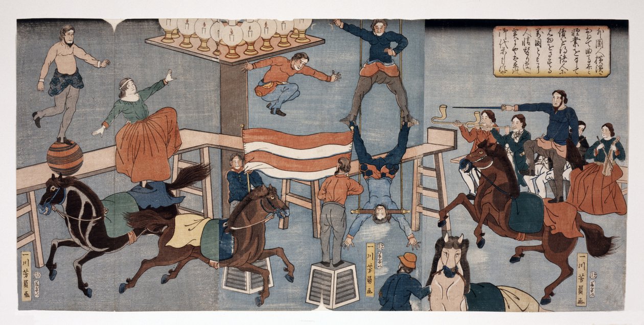 Cyrk zagraniczny w Jokohamie, wyd. (1864 (rękopis drzeworyt) autorstwa Utagawa Yoshikazu