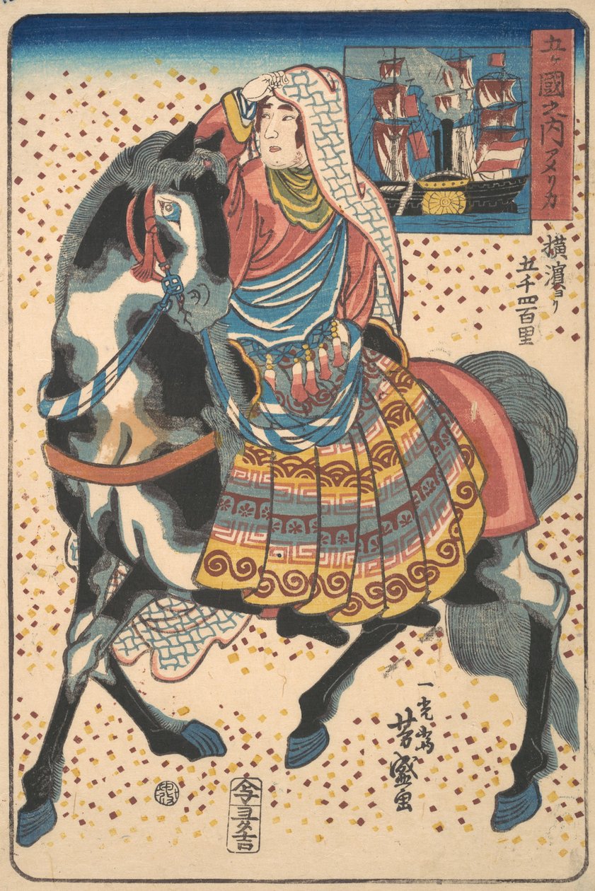 Amerykanka konna, 12 miesiąc, 1860. autorstwa Utagawa Yoshimori