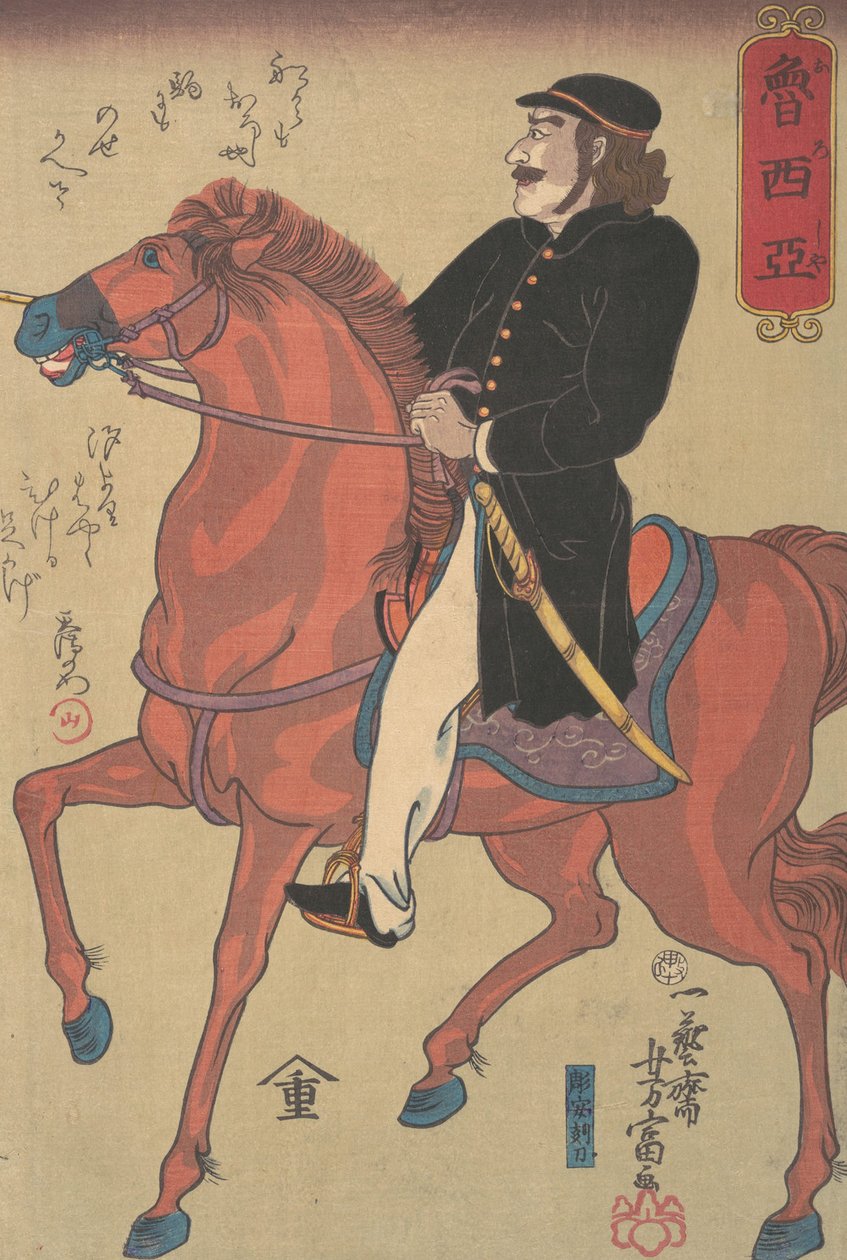 Jeździec rosyjski, 10. miesiąc, 1860. autorstwa Utagawa Yoshitomi