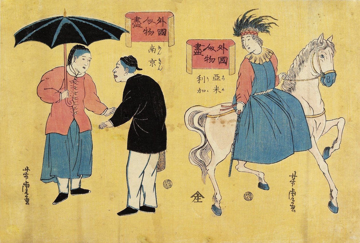 Amerykanie (po prawej), Chińczycy (po lewej) autorstwa Utagawa Yoshitora