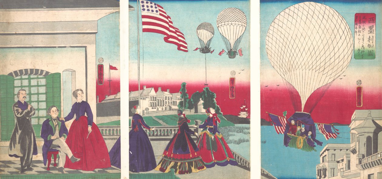 Amerykańskie Wniebowstąpienie Balonowe Amerikakoku, 1867. autorstwa Utagawa Yoshitora