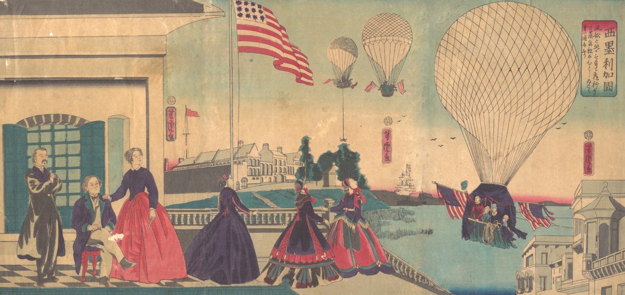 American Balloon Ascension Amerikakoku, 6. miesiąc, 1867. autorstwa Utagawa Yoshitora