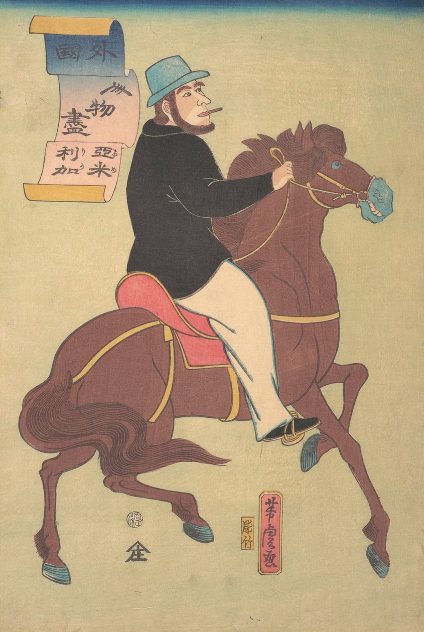 Amerykański Jeździec, 1. miesiąc, 1861. autorstwa Utagawa Yoshitora