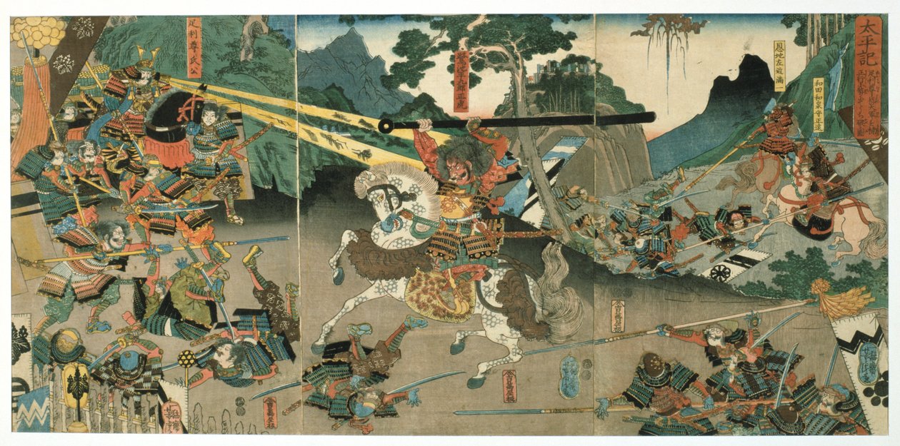 Bitwa, z serii 47 Wiernych samurajów, 1850-1880 autorstwa Utagawa Yoshitora
