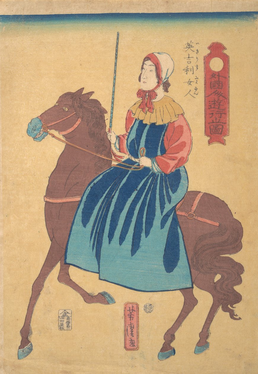 Angielka na koniu, 1. miesiąc, 1861. autorstwa Utagawa Yoshitora