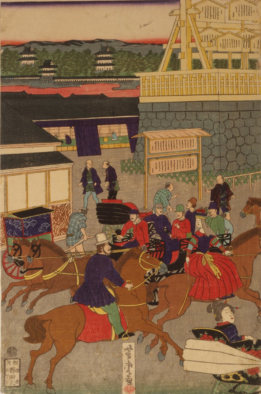 F ぉ Sprzedaż nowego g Nihonbashi set c Temperatura gruntu f i pobyt. Toi Nihonbashi wersja angielska postać T teoria ptych autorstwa Utagawa Yoshitora