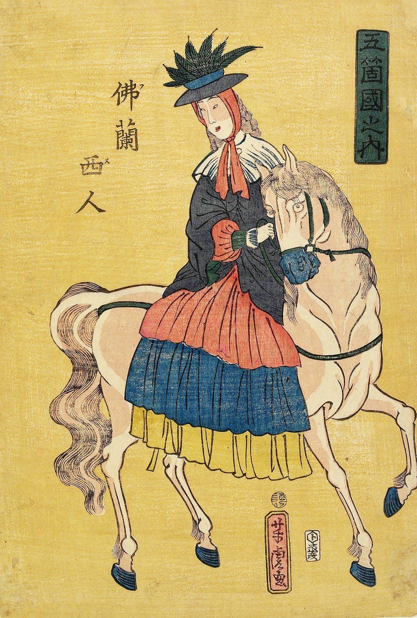 Francuska dama na koniu autorstwa Utagawa Yoshitora