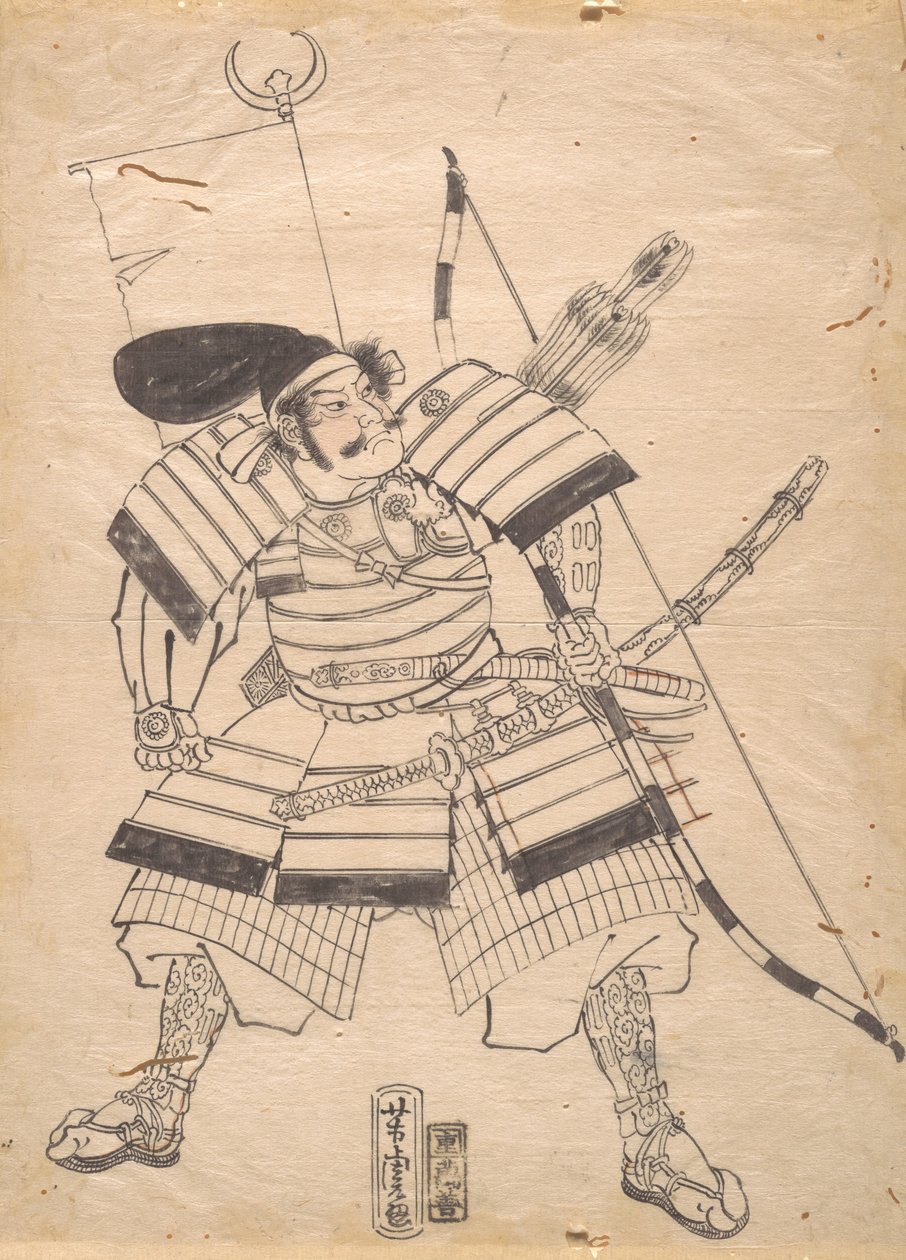 Rysunek przygotowawczy do druku wojownika, XIX w. autorstwa Utagawa Yoshitora