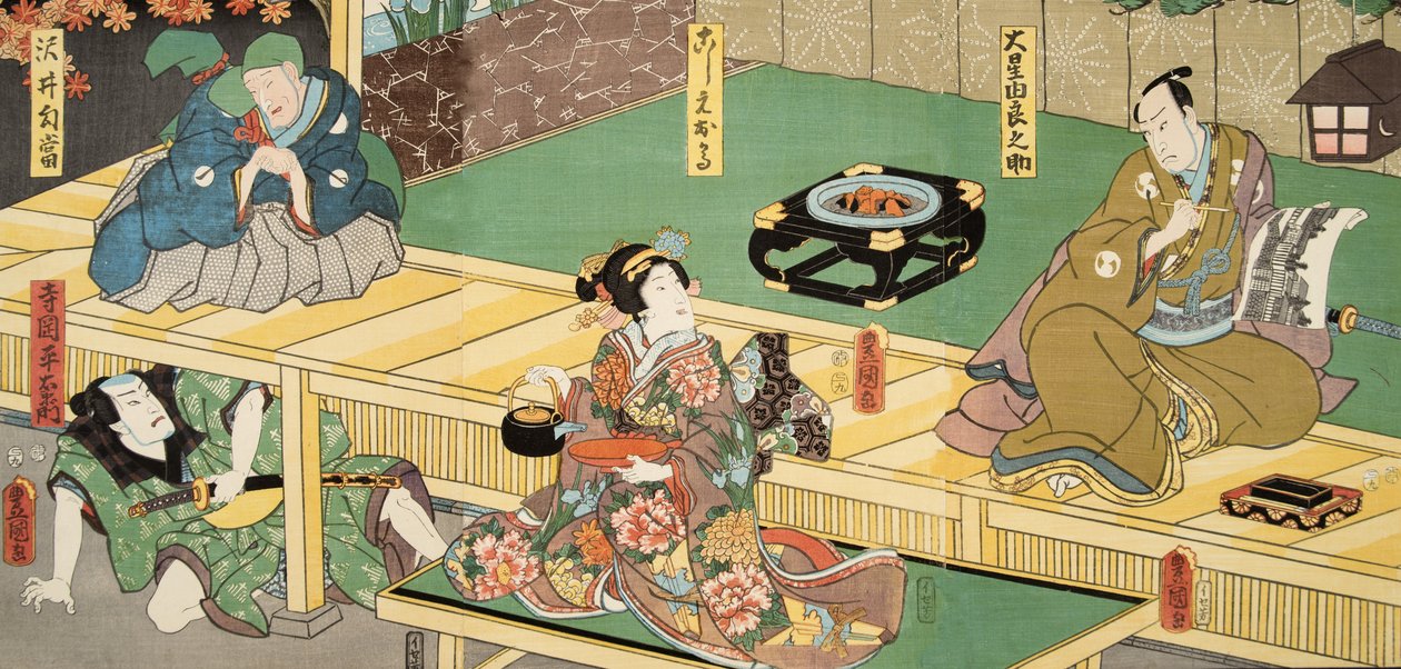 Scena z Genji monogatari (Opowieść o Genji) Murasaki Shibuku (ur. 978) 1860 (kolorowy drzeworyt) autorstwa Utagawa and Toyokuni Kuniyoshi