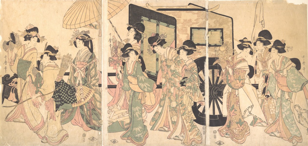 Panie wokół wózka. autorstwa Utamaro II