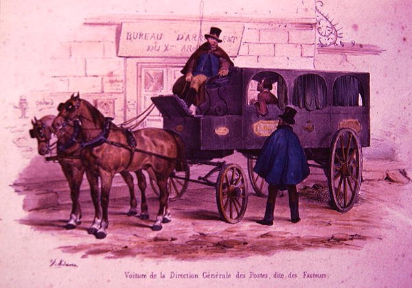 Wagon należący do Komendy Głównej Urzędu Pocztowego, znany również jako „Wagon Pocztowców”, Paryż autorstwa V. (after) Adam