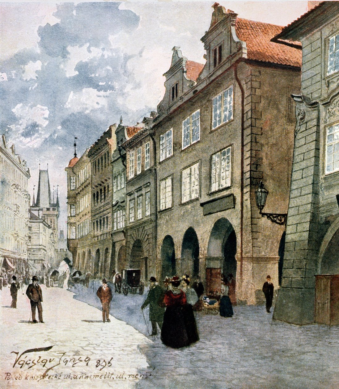 Ulice k Mostu, Mala Strana, Praga, ilustracja z "Starej Pragi", 1896 autorstwa Vaclav Jansa